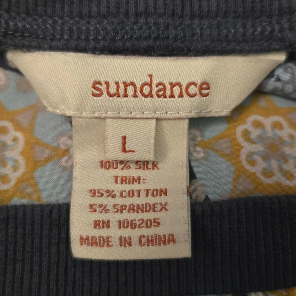 Sundance‎ Silk Long Sleeve Patchwork Blouse Top Multicolor L Fall Artsy Boho